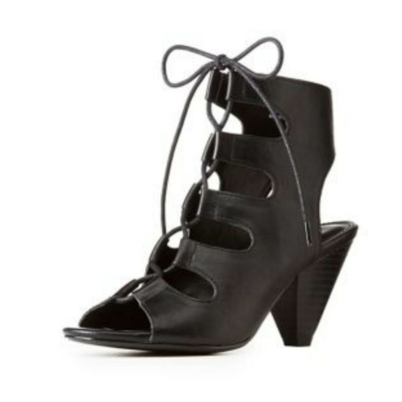 Charlotte Russe Shoes - Elegant Black Lace-Up Heels